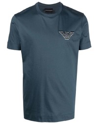 dunkelblaues besticktes T-Shirt mit einem Rundhalsausschnitt von Ea7 Emporio Armani