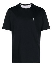 dunkelblaues besticktes T-Shirt mit einem Rundhalsausschnitt von Eleventy