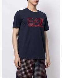 dunkelblaues besticktes T-Shirt mit einem Rundhalsausschnitt von Ea7 Emporio Armani