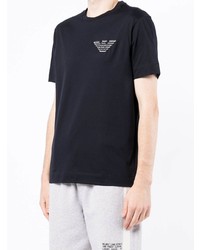 dunkelblaues besticktes T-Shirt mit einem Rundhalsausschnitt von Emporio Armani