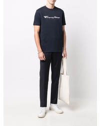 dunkelblaues besticktes T-Shirt mit einem Rundhalsausschnitt von Emporio Armani