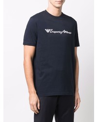 dunkelblaues besticktes T-Shirt mit einem Rundhalsausschnitt von Emporio Armani