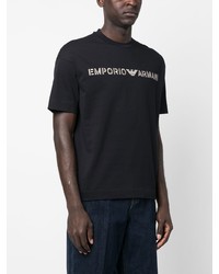 dunkelblaues besticktes T-Shirt mit einem Rundhalsausschnitt von Emporio Armani