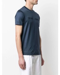 dunkelblaues besticktes T-Shirt mit einem Rundhalsausschnitt von Emporio Armani