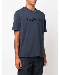 dunkelblaues besticktes T-Shirt mit einem Rundhalsausschnitt von Lanvin