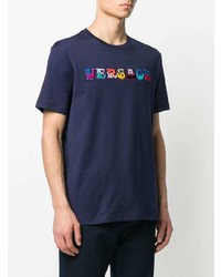 dunkelblaues besticktes T-Shirt mit einem Rundhalsausschnitt von Versace