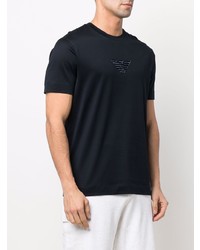 dunkelblaues besticktes T-Shirt mit einem Rundhalsausschnitt von Emporio Armani