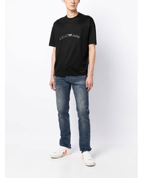 dunkelblaues besticktes T-Shirt mit einem Rundhalsausschnitt von Emporio Armani