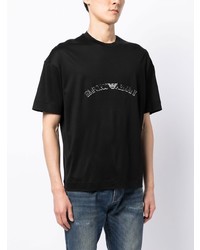 dunkelblaues besticktes T-Shirt mit einem Rundhalsausschnitt von Emporio Armani