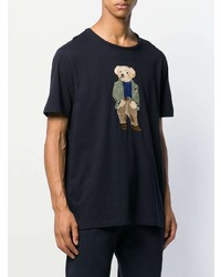 dunkelblaues besticktes T-Shirt mit einem Rundhalsausschnitt von Ralph Lauren Purple Label