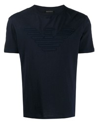 dunkelblaues besticktes T-Shirt mit einem Rundhalsausschnitt von Emporio Armani