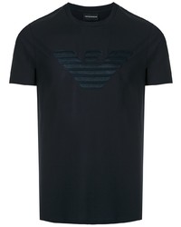 dunkelblaues besticktes T-Shirt mit einem Rundhalsausschnitt von Emporio Armani