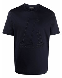 dunkelblaues besticktes T-Shirt mit einem Rundhalsausschnitt von Emporio Armani