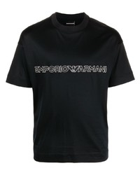 dunkelblaues besticktes T-Shirt mit einem Rundhalsausschnitt von Emporio Armani