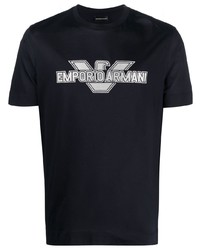 dunkelblaues besticktes T-Shirt mit einem Rundhalsausschnitt von Emporio Armani