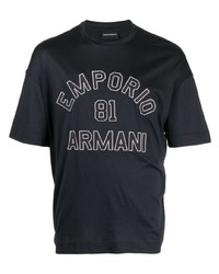 dunkelblaues besticktes T-Shirt mit einem Rundhalsausschnitt von Emporio Armani