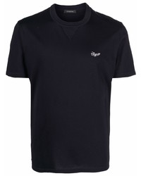 dunkelblaues besticktes T-Shirt mit einem Rundhalsausschnitt von Ermenegildo Zegna