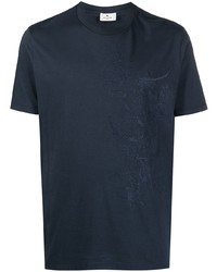 dunkelblaues besticktes T-Shirt mit einem Rundhalsausschnitt von Etro