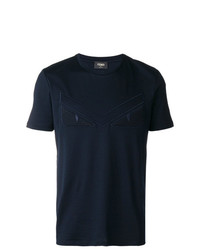 dunkelblaues besticktes T-Shirt mit einem Rundhalsausschnitt von Fendi