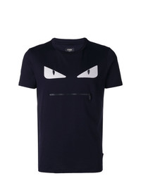 dunkelblaues besticktes T-Shirt mit einem Rundhalsausschnitt von Fendi