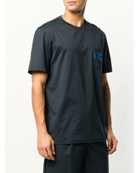 dunkelblaues besticktes T-Shirt mit einem Rundhalsausschnitt von Salvatore Ferragamo