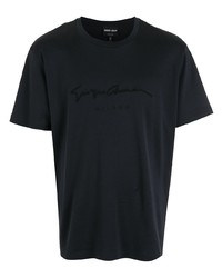 dunkelblaues besticktes T-Shirt mit einem Rundhalsausschnitt von Giorgio Armani