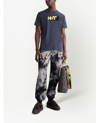 dunkelblaues besticktes T-Shirt mit einem Rundhalsausschnitt von Off-White