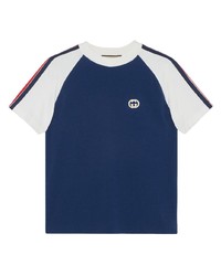 dunkelblaues besticktes T-Shirt mit einem Rundhalsausschnitt von Gucci