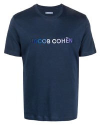 dunkelblaues besticktes T-Shirt mit einem Rundhalsausschnitt von Jacob Cohen