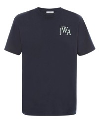 dunkelblaues besticktes T-Shirt mit einem Rundhalsausschnitt von JW Anderson