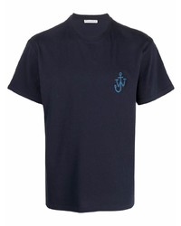 dunkelblaues besticktes T-Shirt mit einem Rundhalsausschnitt von JW Anderson