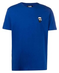 dunkelblaues besticktes T-Shirt mit einem Rundhalsausschnitt von Karl Lagerfeld