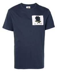dunkelblaues besticktes T-Shirt mit einem Rundhalsausschnitt von Kent & Curwen
