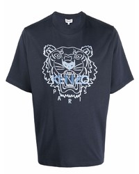 dunkelblaues besticktes T-Shirt mit einem Rundhalsausschnitt von Kenzo