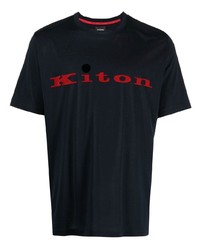 dunkelblaues besticktes T-Shirt mit einem Rundhalsausschnitt von Kiton
