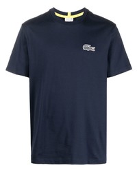 dunkelblaues besticktes T-Shirt mit einem Rundhalsausschnitt von Lacoste