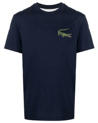 dunkelblaues besticktes T-Shirt mit einem Rundhalsausschnitt von Lacoste