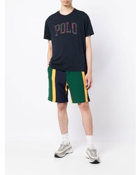 dunkelblaues besticktes T-Shirt mit einem Rundhalsausschnitt von Polo Ralph Lauren