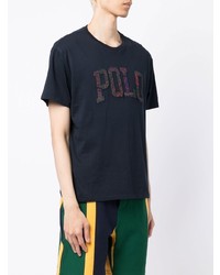 dunkelblaues besticktes T-Shirt mit einem Rundhalsausschnitt von Polo Ralph Lauren