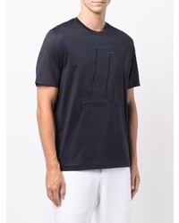 dunkelblaues besticktes T-Shirt mit einem Rundhalsausschnitt von Emporio Armani