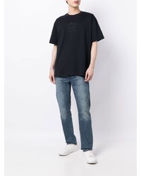 dunkelblaues besticktes T-Shirt mit einem Rundhalsausschnitt von Armani Exchange