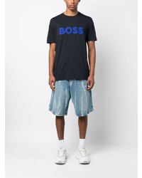 dunkelblaues besticktes T-Shirt mit einem Rundhalsausschnitt von BOSS