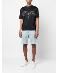 dunkelblaues besticktes T-Shirt mit einem Rundhalsausschnitt von Emporio Armani