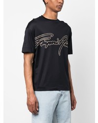 dunkelblaues besticktes T-Shirt mit einem Rundhalsausschnitt von Emporio Armani