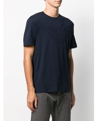 dunkelblaues besticktes T-Shirt mit einem Rundhalsausschnitt von Emporio Armani