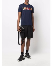 dunkelblaues besticktes T-Shirt mit einem Rundhalsausschnitt von Versace