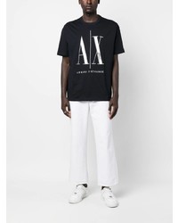 dunkelblaues besticktes T-Shirt mit einem Rundhalsausschnitt von Armani Exchange