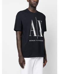 dunkelblaues besticktes T-Shirt mit einem Rundhalsausschnitt von Armani Exchange