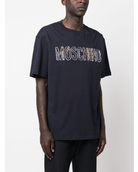 dunkelblaues besticktes T-Shirt mit einem Rundhalsausschnitt von Moschino
