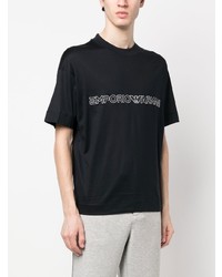 dunkelblaues besticktes T-Shirt mit einem Rundhalsausschnitt von Emporio Armani